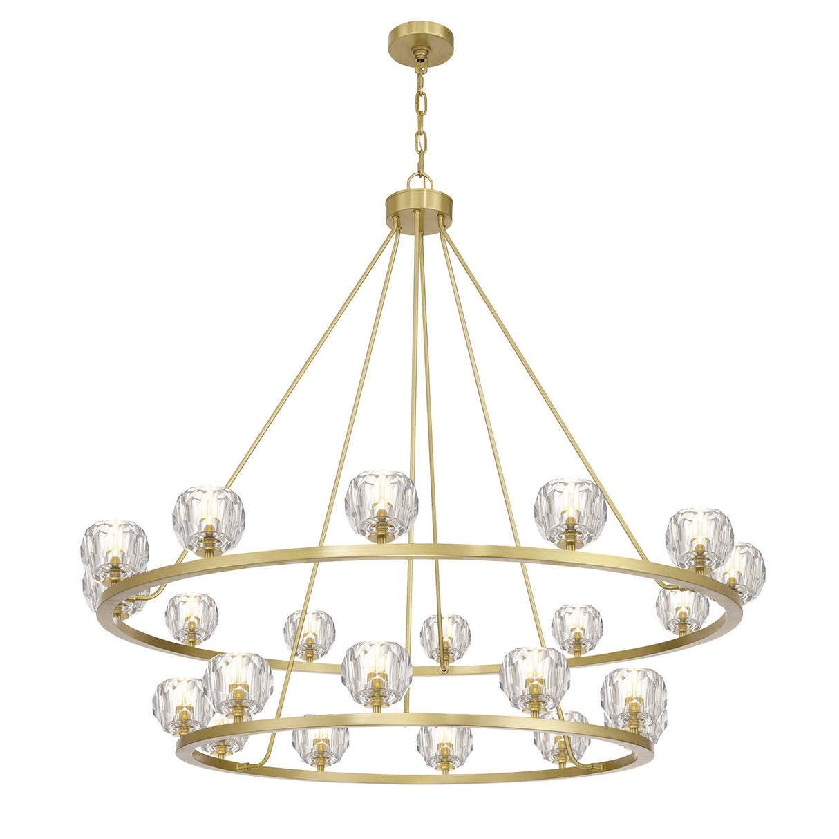 Silas 22 Light Two-Tier Ring Chandelier 48", Soft Brass and Faceted Crystal