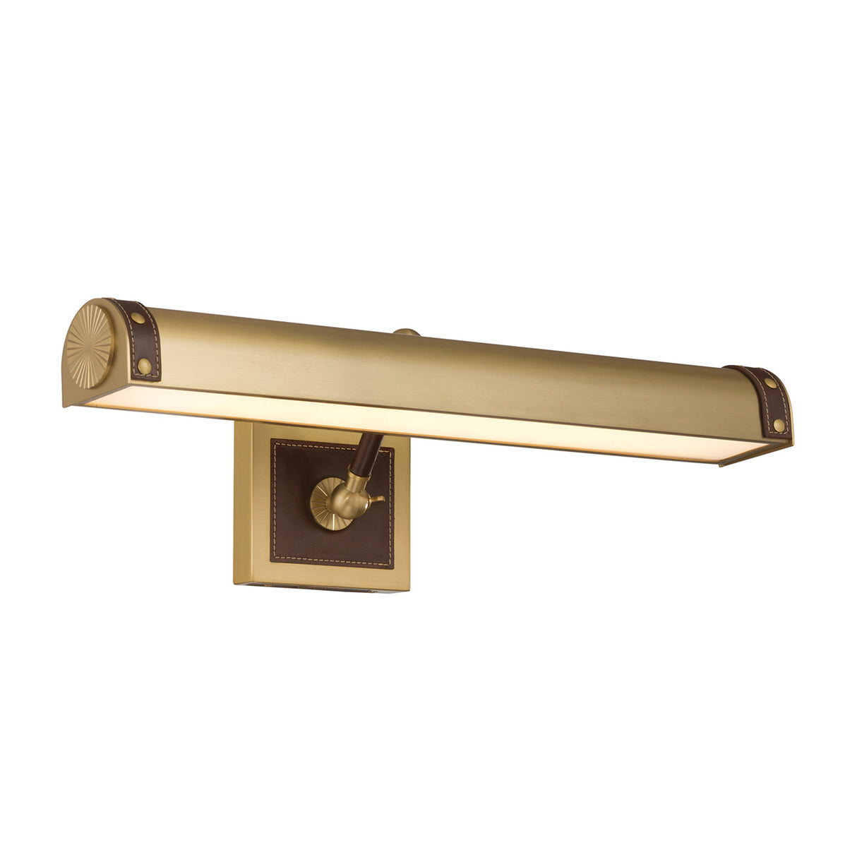 Spencer LED Picture Light 20", Brass with Brown Leather Accents