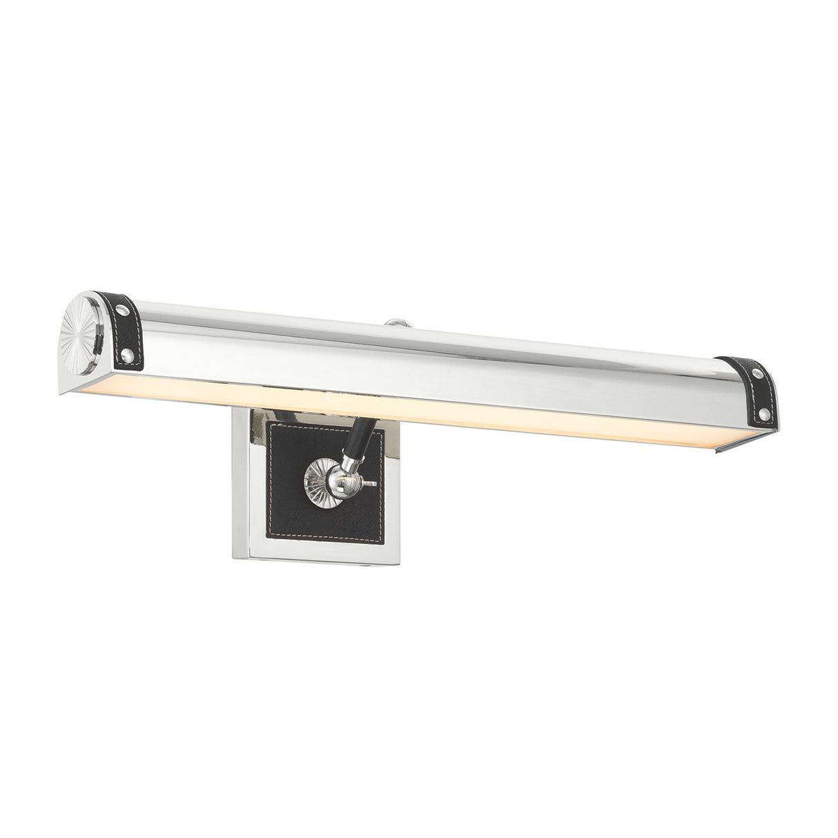 Spencer LED Picture Light 20", Polished Nickel with Black Leather Accents