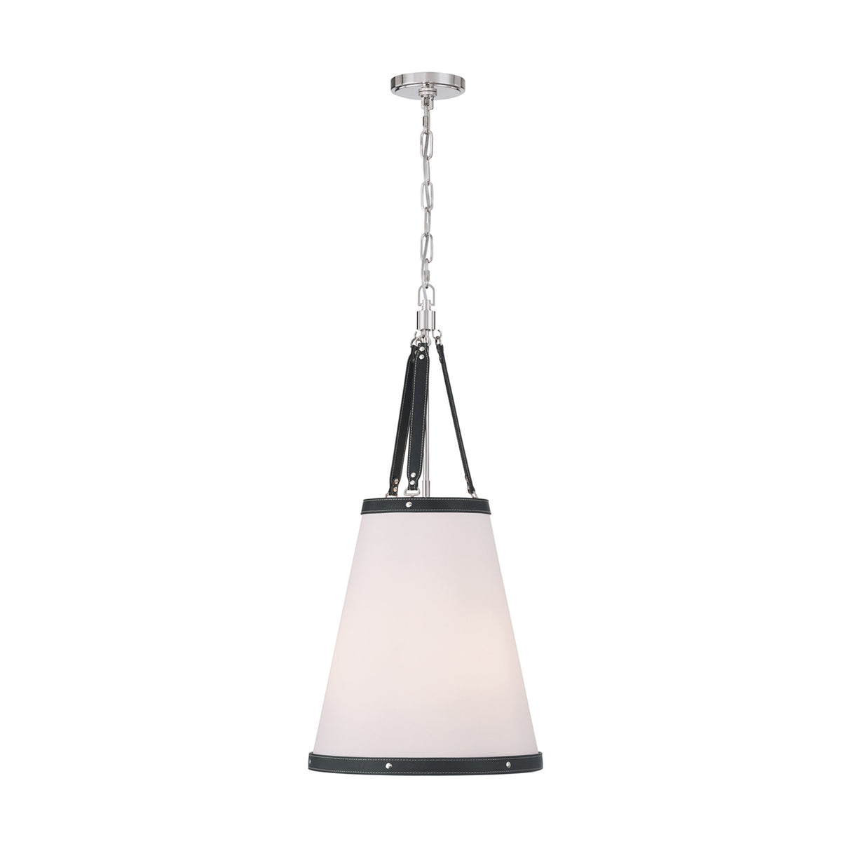 Spencer Small Pendant 14", Polished Nickel with Black Leather Accents