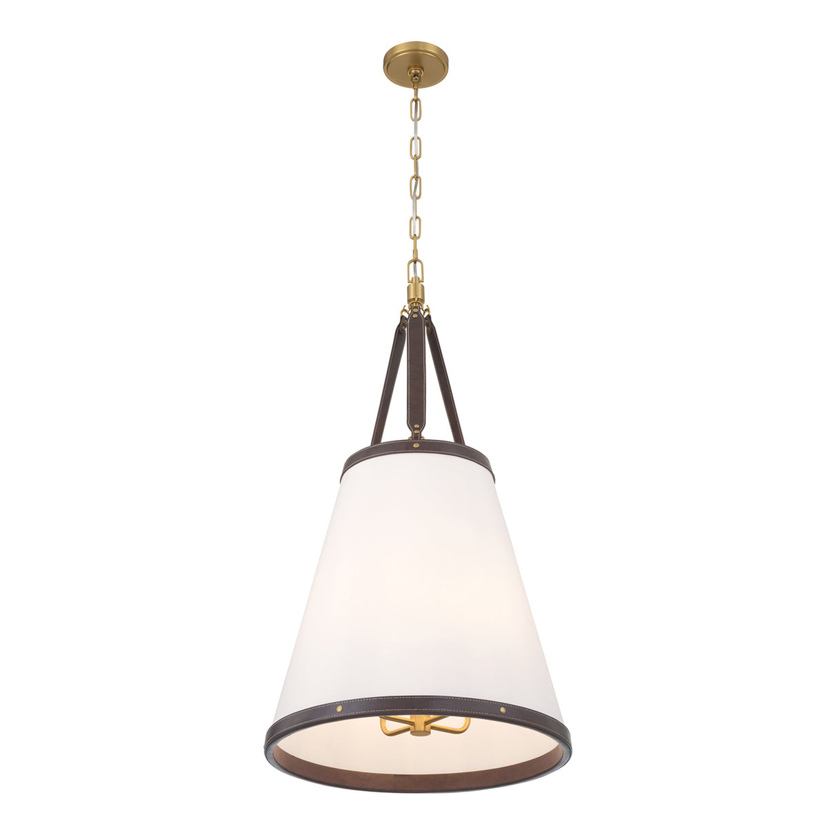 Spencer Medium Pendant 18", Brass with Brown Leather Accents