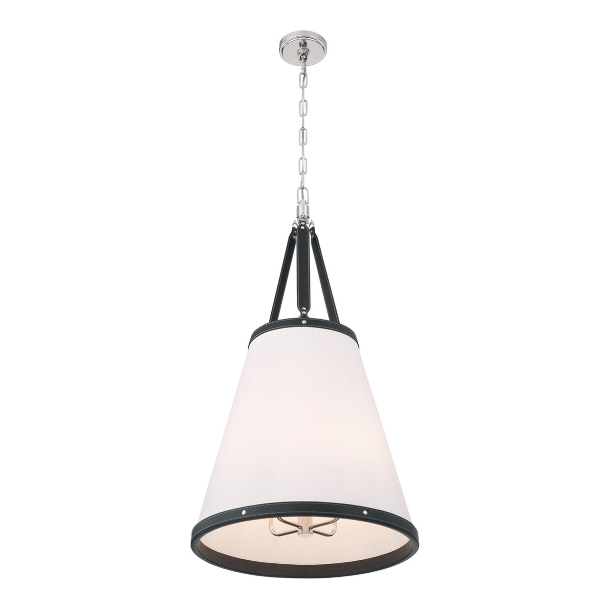 Spencer Medium Pendant 18", Polished Nickel with Black Leather Accents