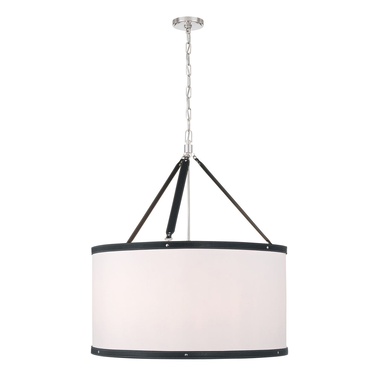 Spencer Pendant 28", Polished Nickel with Black Leather Accents