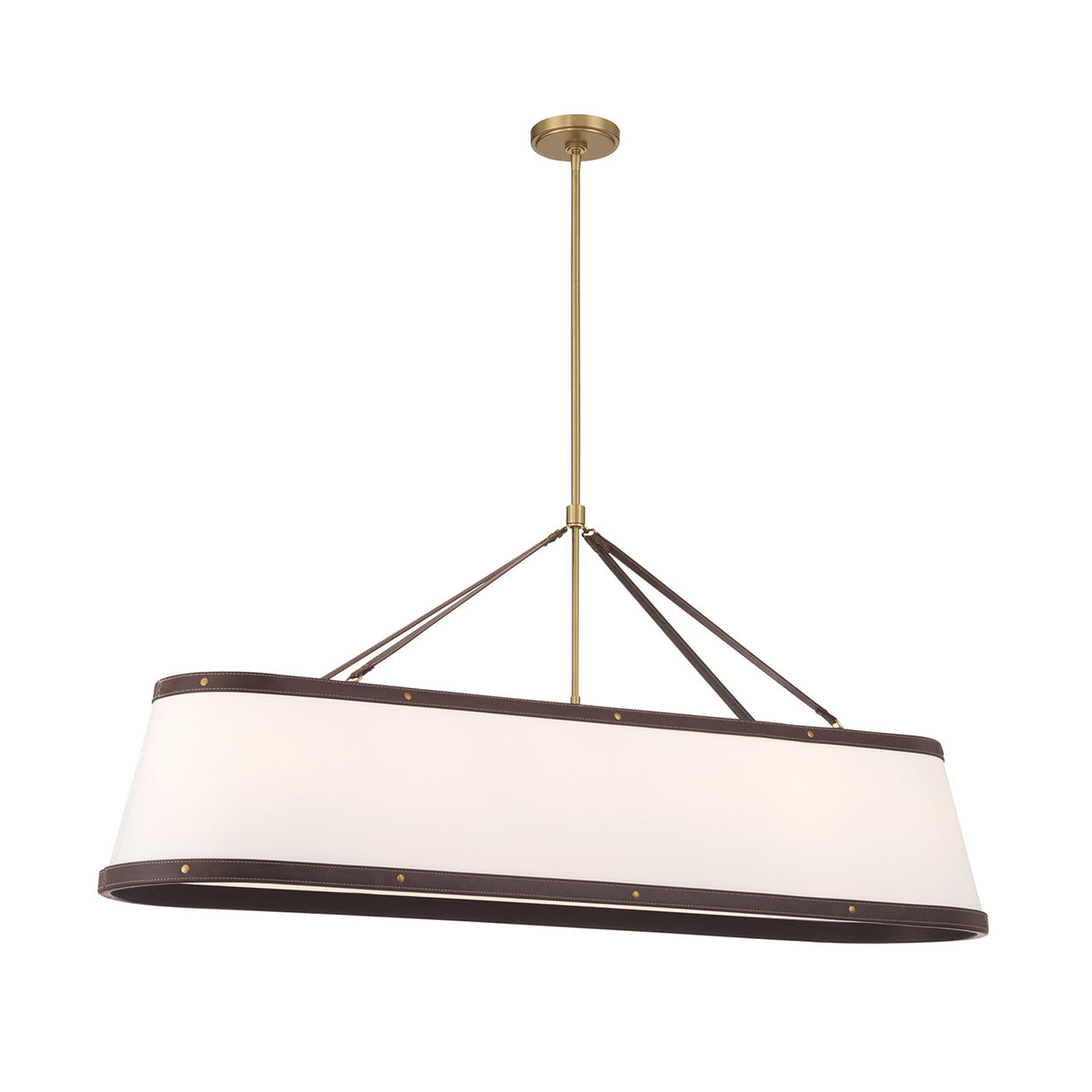 Spencer Linear Pendant 47", Brass with Brown Leather Accents