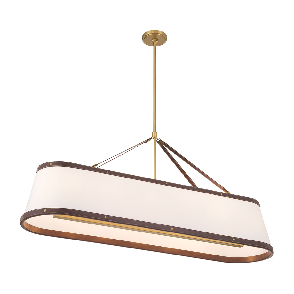 Spencer Linear Pendant 47", Brass with Brown Leather Accents