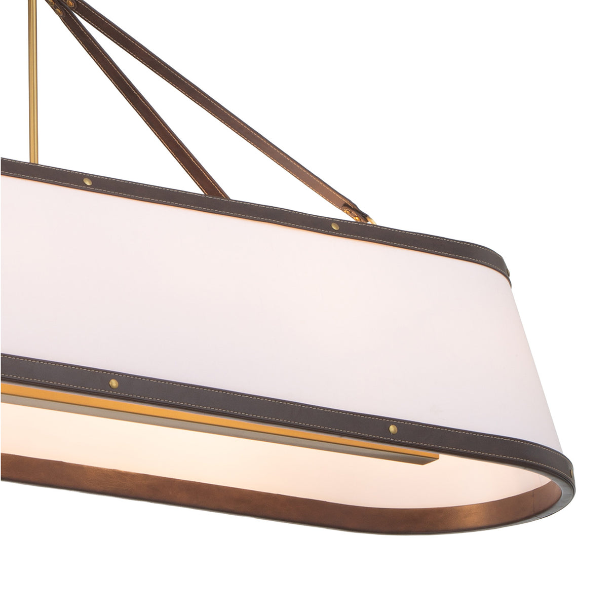 Spencer Linear Pendant 47", Brass with Brown Leather Accents