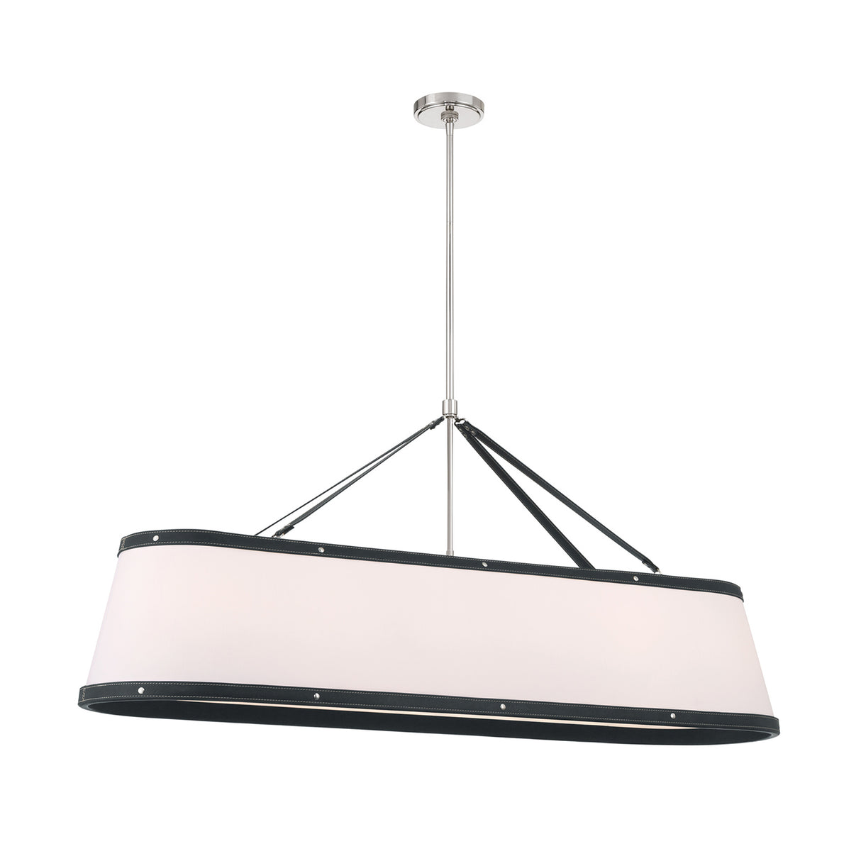 Spencer Linear Pendant 47", Polished Nickel with Black Leather Accents