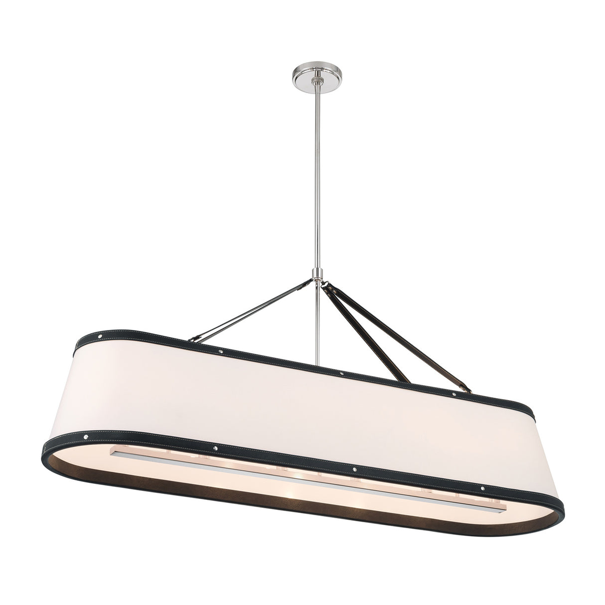 Spencer Linear Pendant 47", Polished Nickel with Black Leather Accents