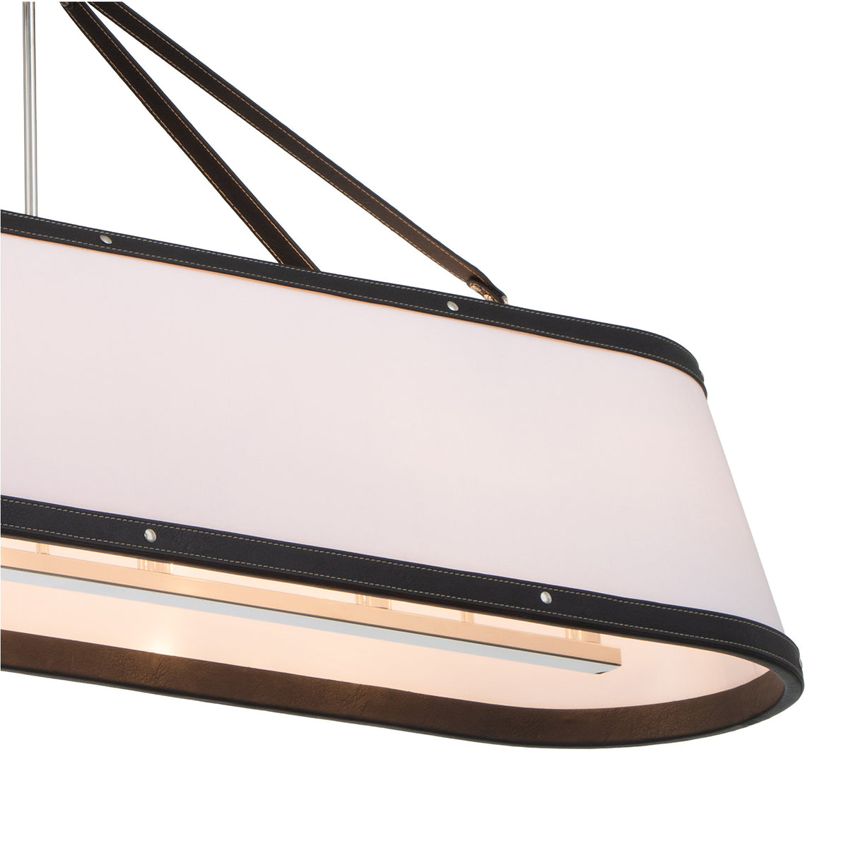 Spencer Linear Pendant 47", Polished Nickel with Black Leather Accents