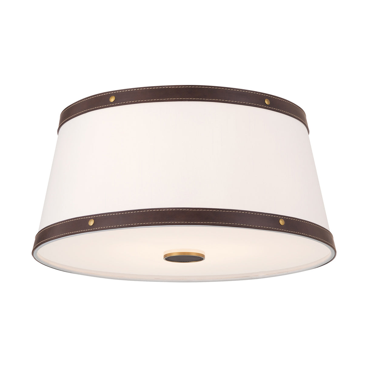 Spencer Flush Mount 17", Brass with Brown Leather Accents