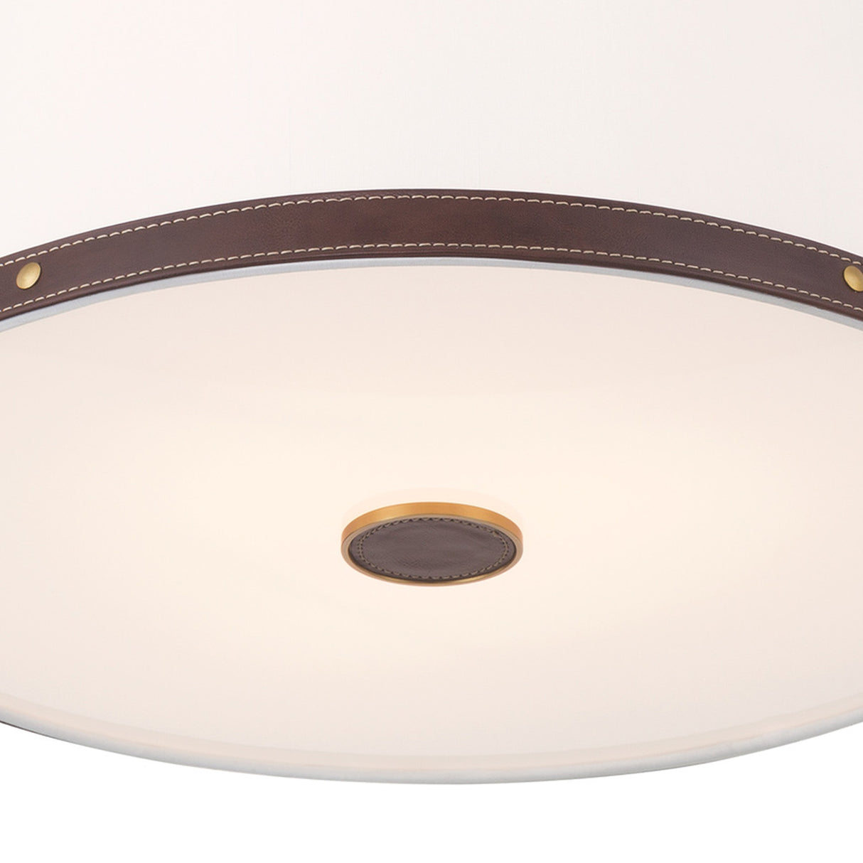 Spencer Flush Mount 17", Brass with Brown Leather Accents