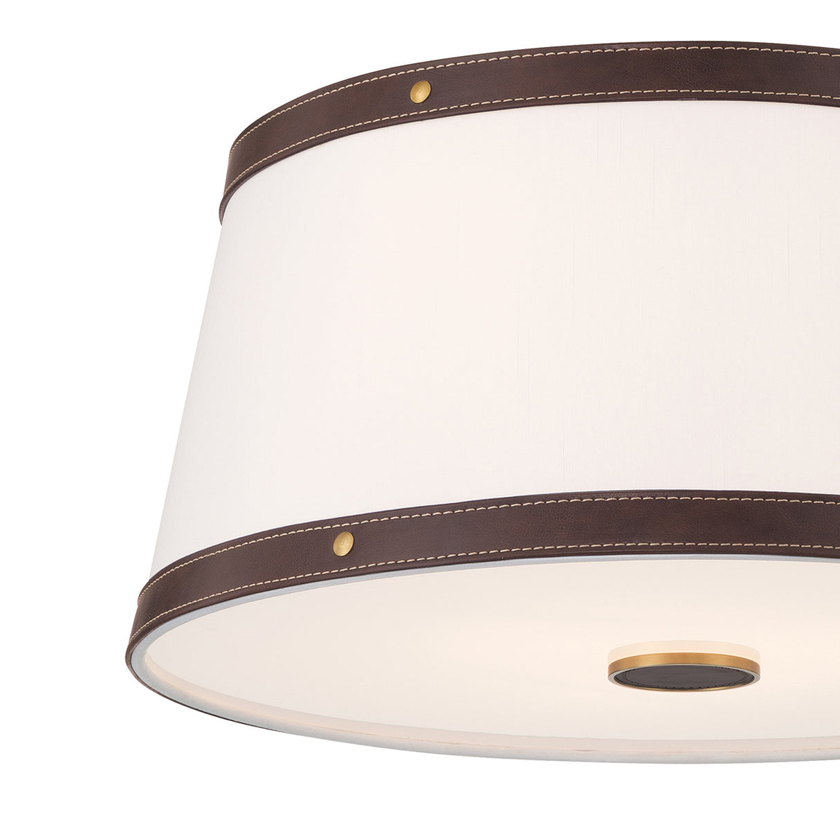 Spencer Flush Mount 17", Brass with Brown Leather Accents