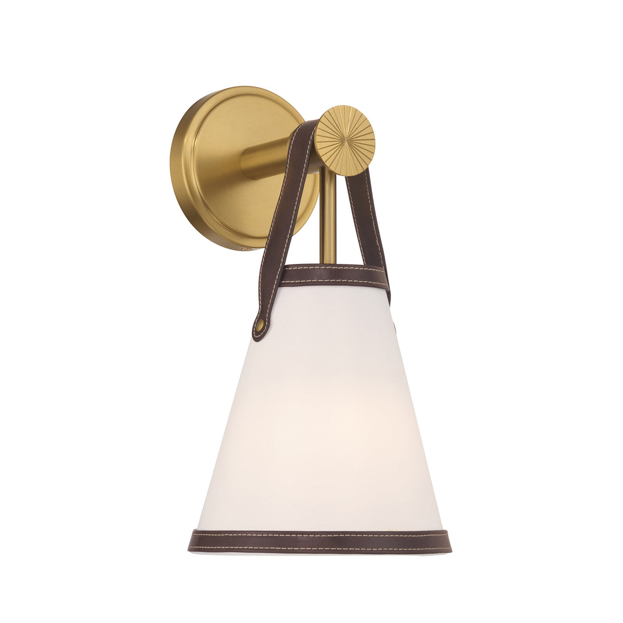 Spencer Wall Sconce 14", Brass with Brown Leather Accents