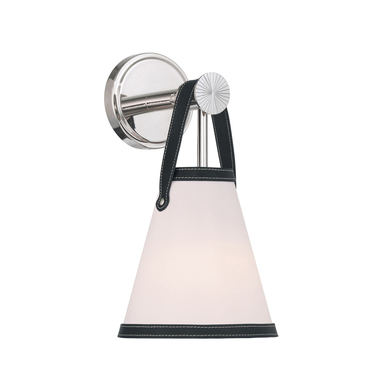 Spencer Wall Sconce 14", Polished Nickel with Black Leather Accents