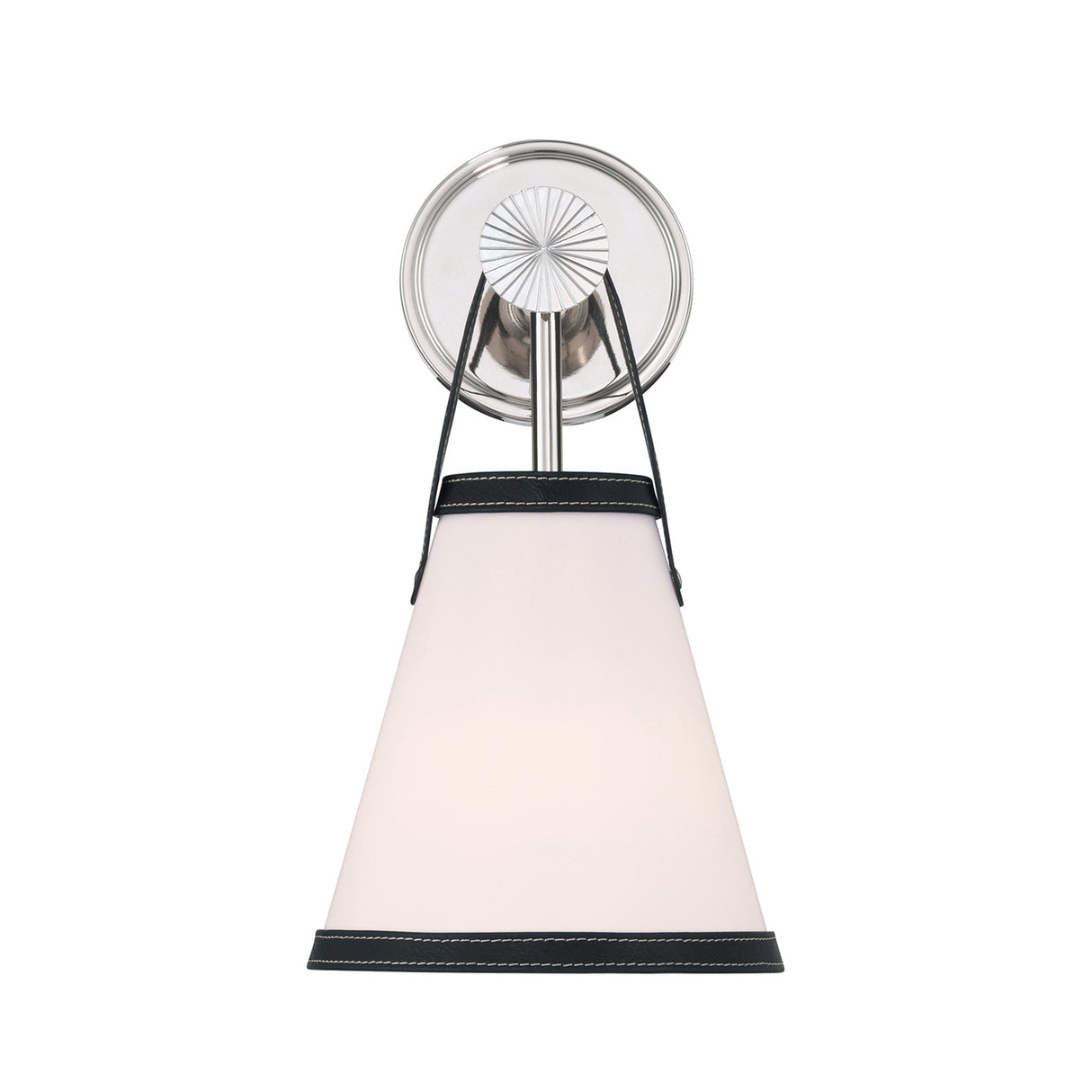 Spencer Wall Sconce 14", Polished Nickel with Black Leather Accents