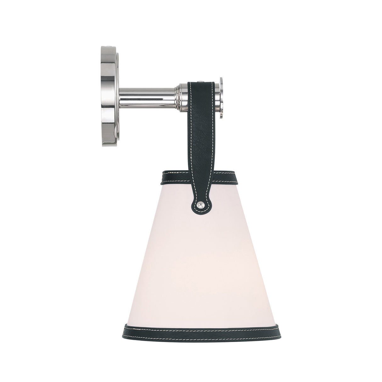 Spencer Wall Sconce 14", Polished Nickel with Black Leather Accents