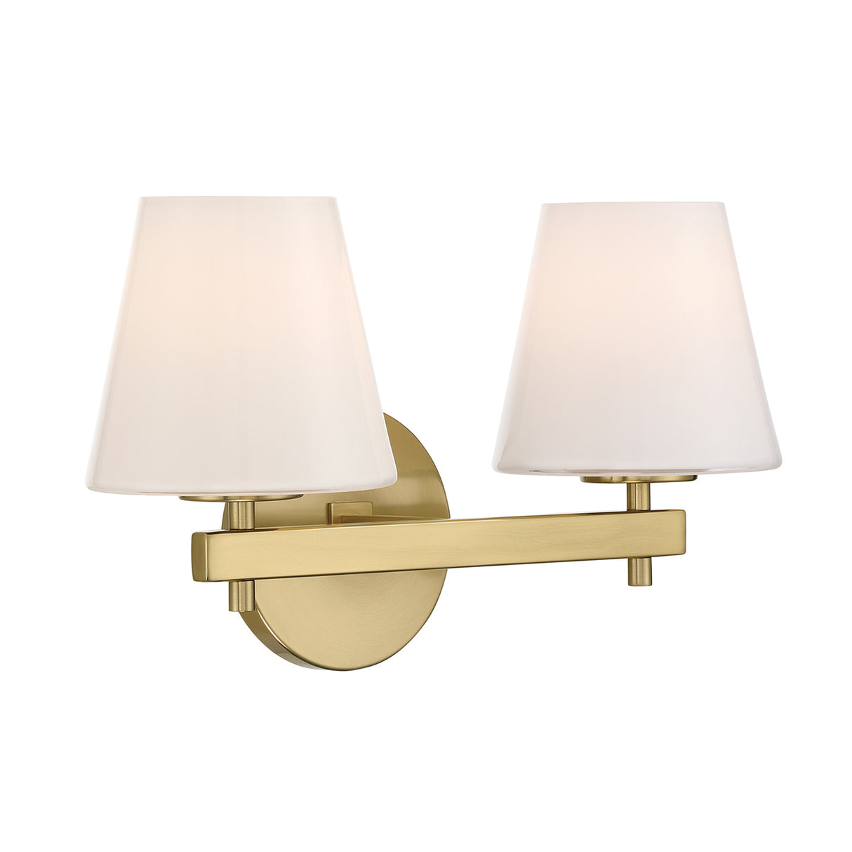 Atticus 2 Light Vanity, Brass and Opal Glass