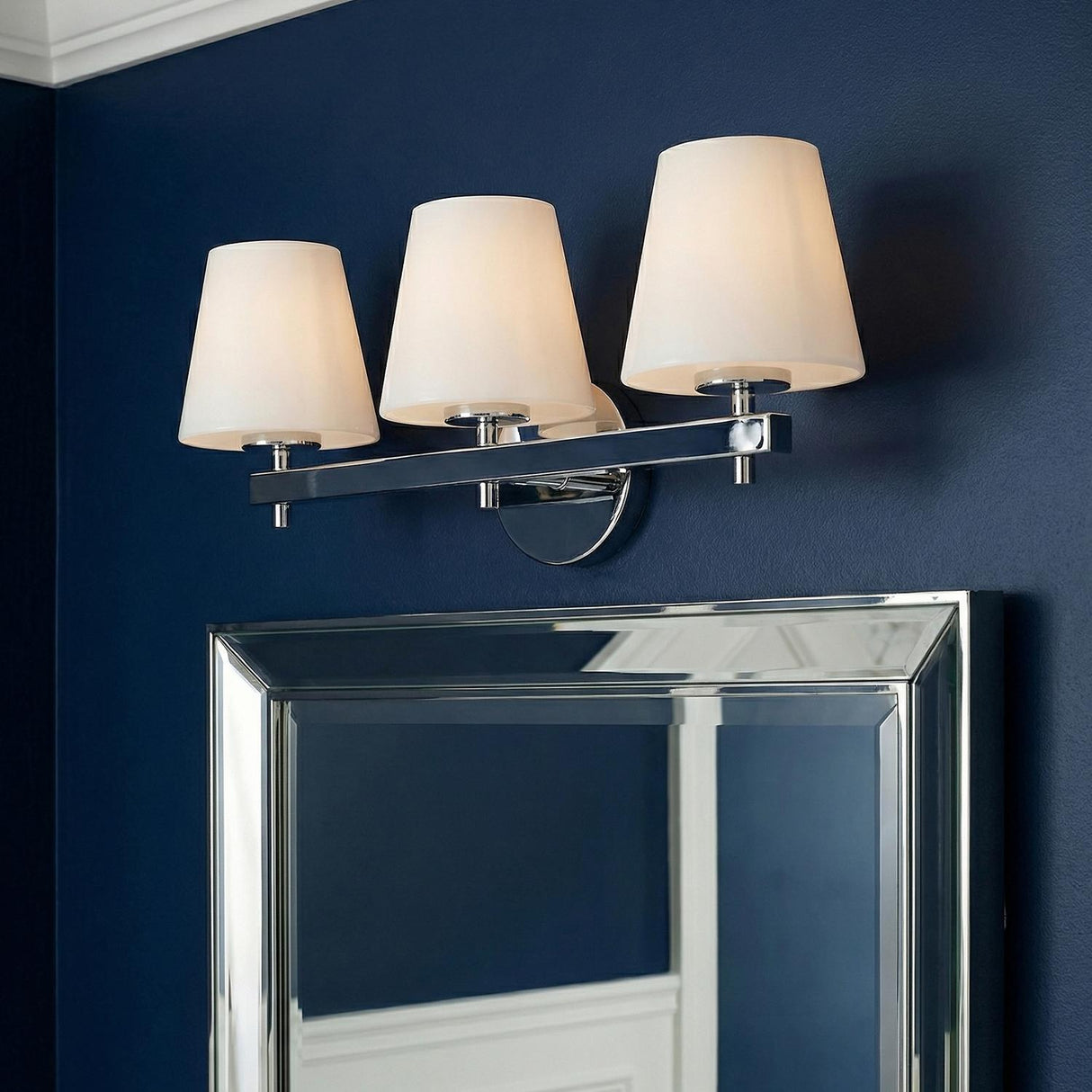 Atticus 3 Light Vanity, Chrome and Opal Glass