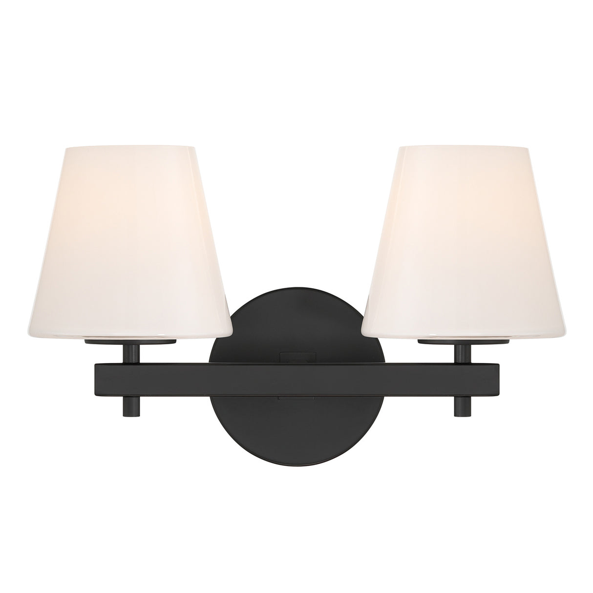 Atticus 2 Light Vanity, Black and Opal Glass