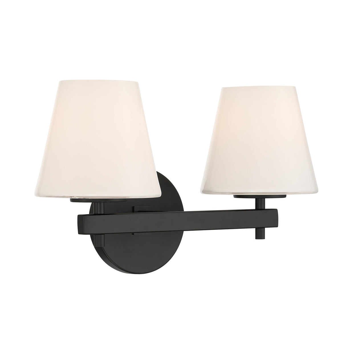 Atticus 2 Light Vanity, Black and Opal Glass