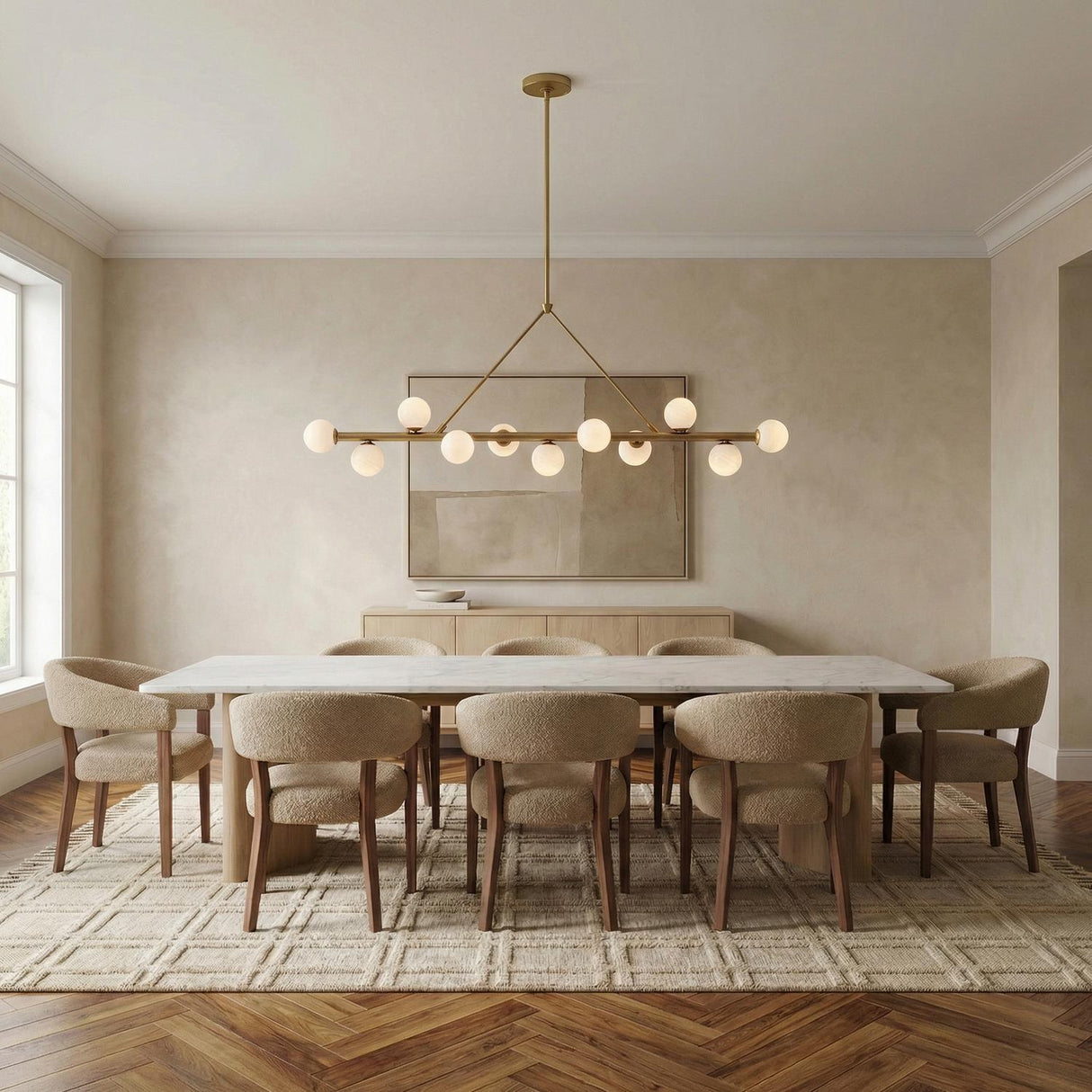 Ashton 11 Light Linear Chandelier 46", Brass and Strie Glass