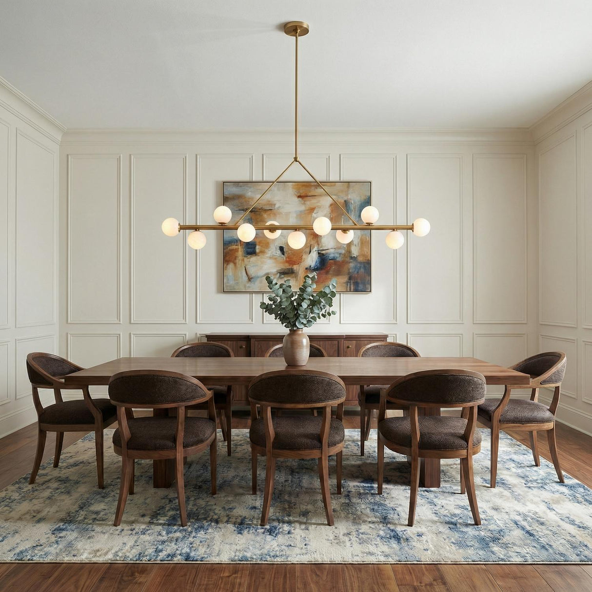 Ashton 11 Light Linear Chandelier 46", Brass and Strie Glass