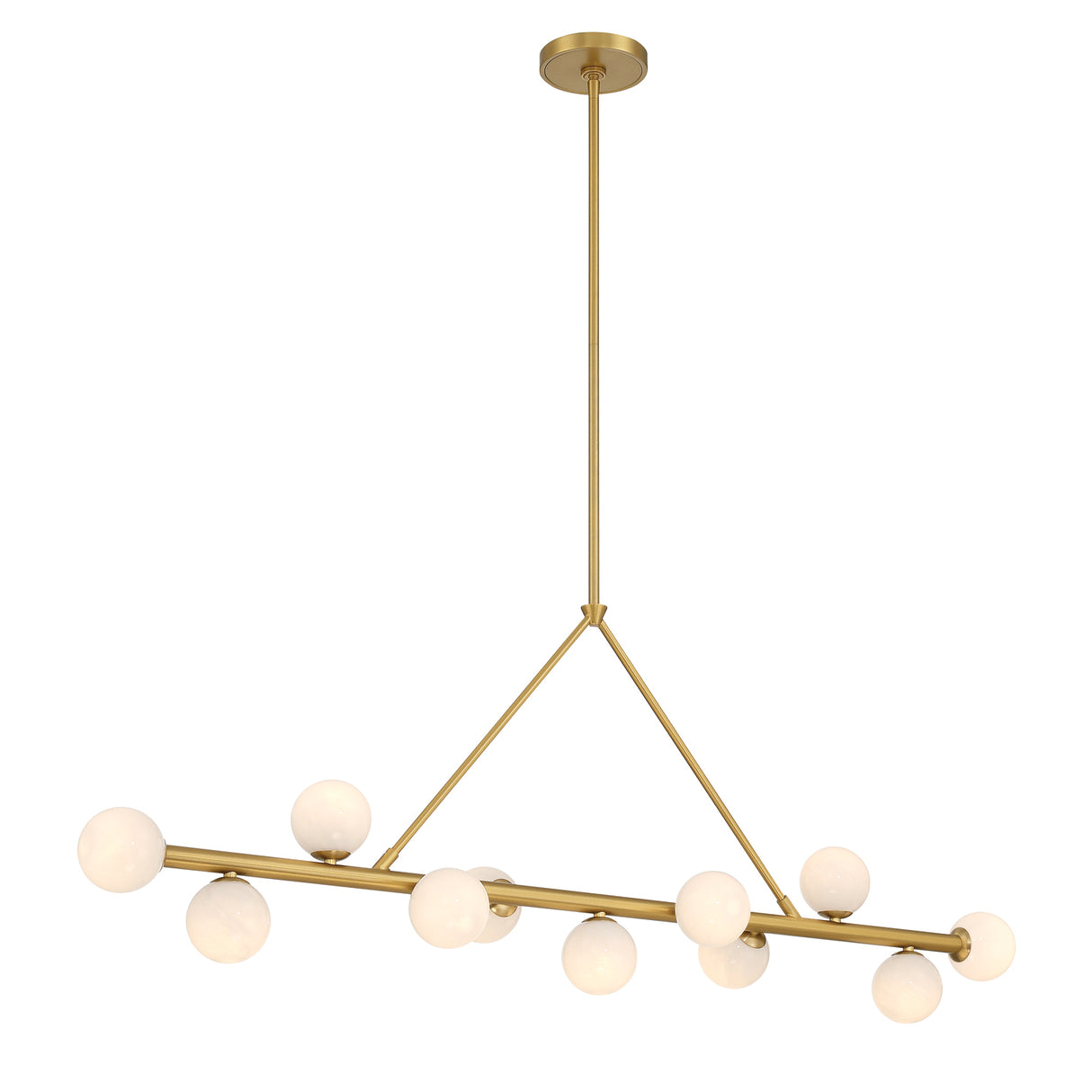 Ashton 11 Light Linear Chandelier 46", Brass and Strie Glass