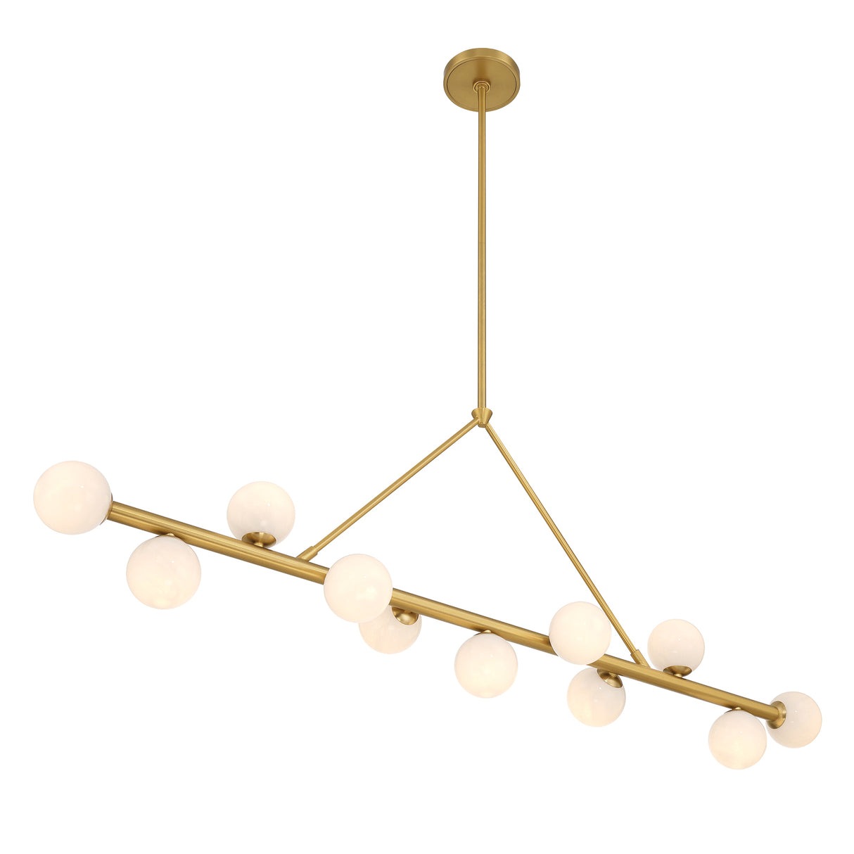Ashton 11 Light Linear Chandelier 46", Brass and Strie Glass