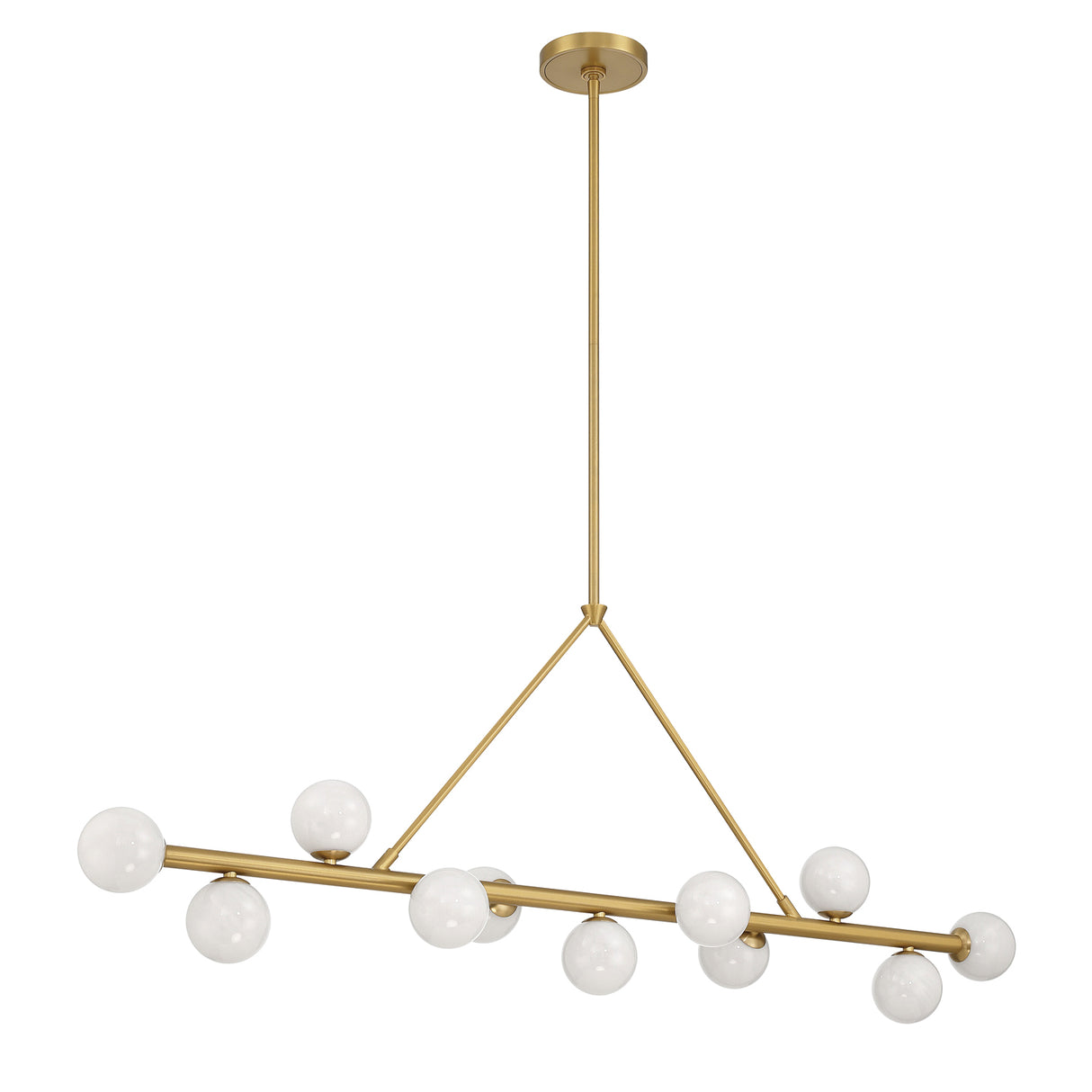 Ashton 11 Light Linear Chandelier 46", Brass and Strie Glass