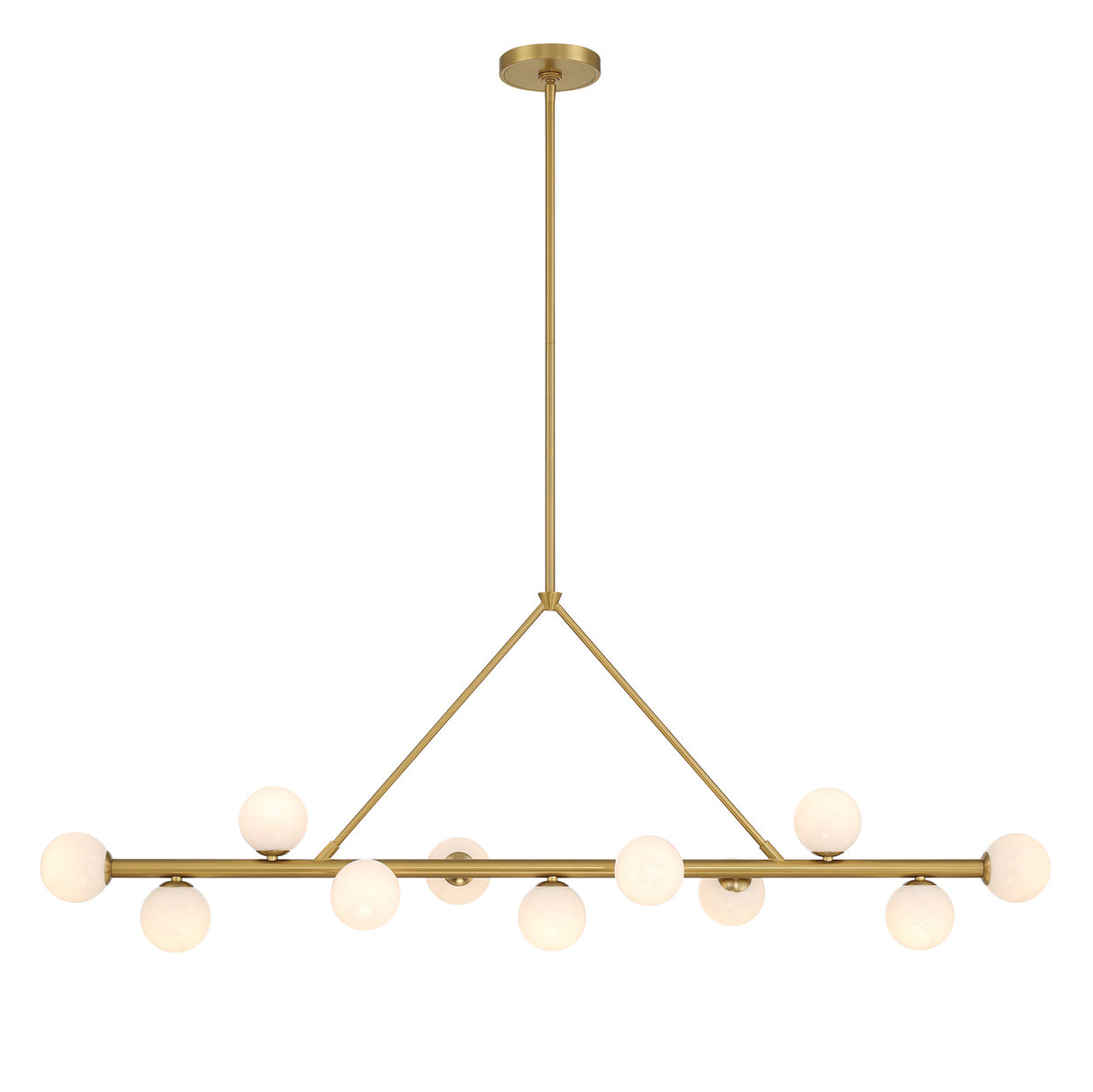 Ashton 11 Light Linear Chandelier 46", Brass and Strie Glass