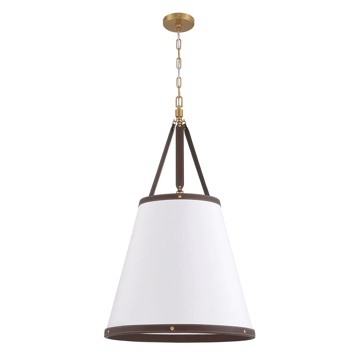 Spencer Large Pendant 21", Brass with Brown Leather Accents
