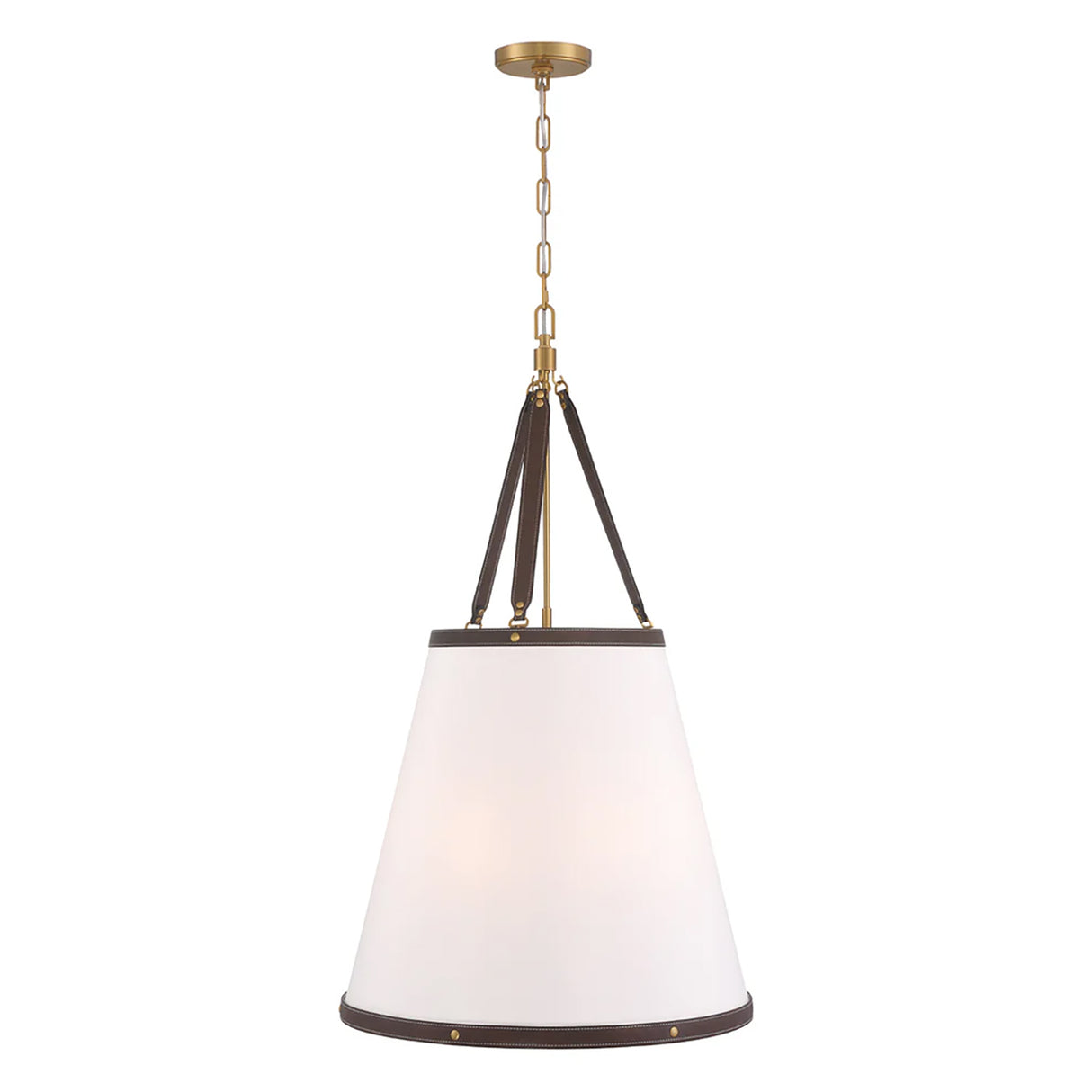 Spencer Large Pendant 21", Brass with Brown Leather Accents