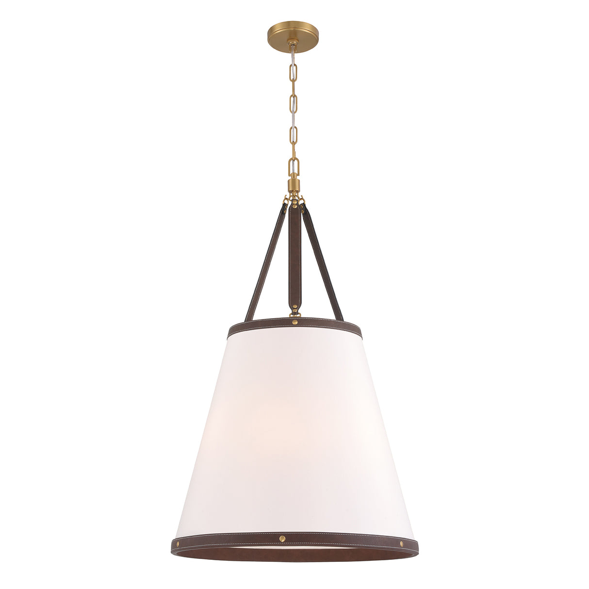 Spencer Large Pendant 21", Brass with Brown Leather Accents