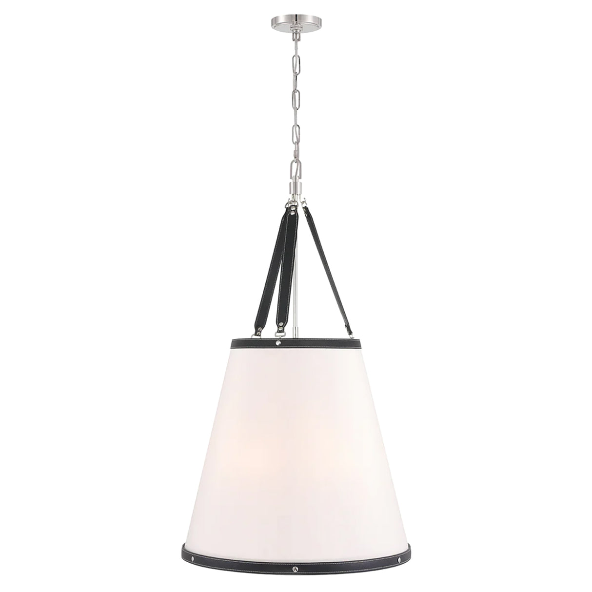 Spencer Large Pendant 21", Polished Nickel with Black Leather Accents