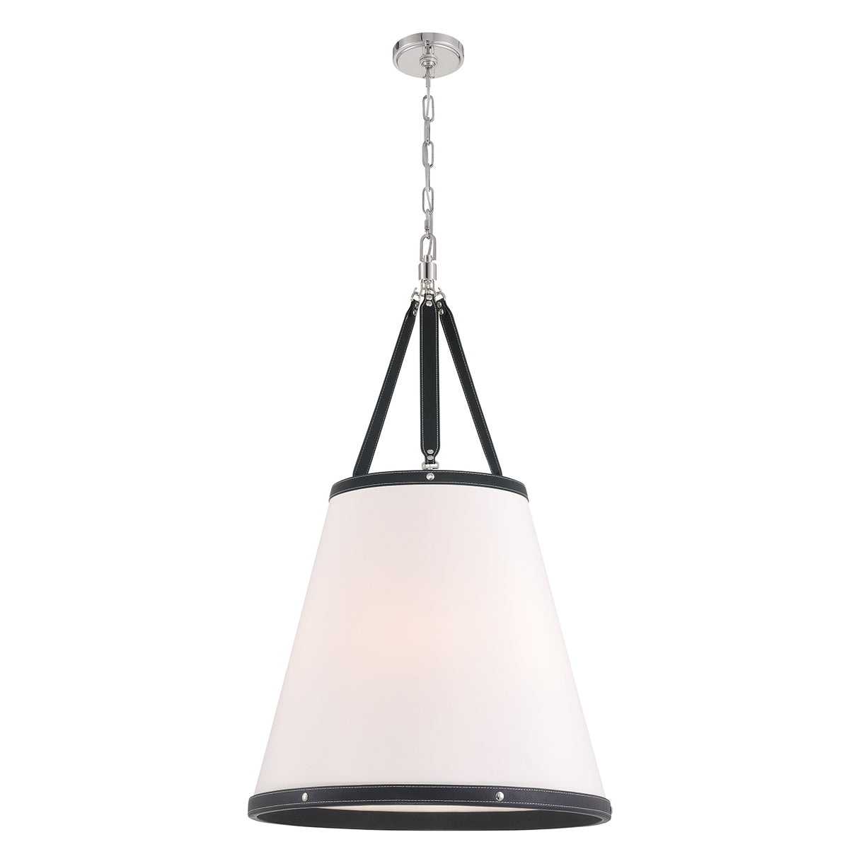 Spencer Large Pendant 21", Polished Nickel with Black Leather Accents