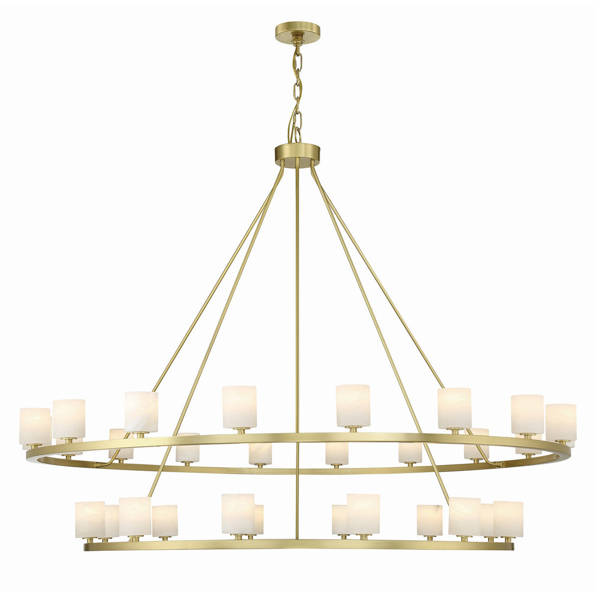 Arlo 30 Light Two-Tier Ring Chandelier 59", Soft Brass and Alabaster