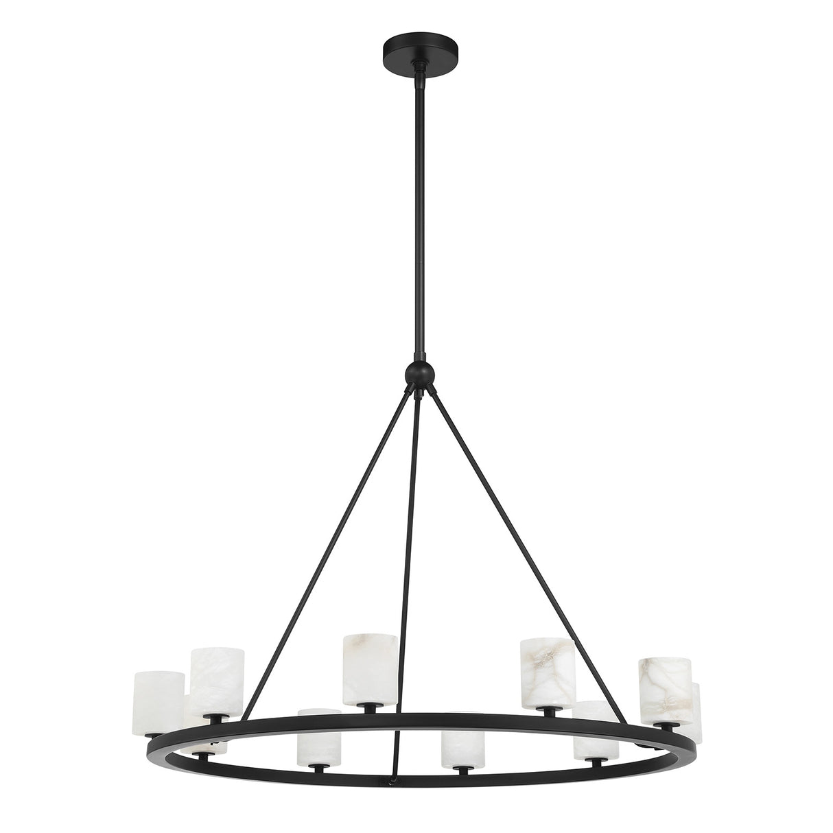 Arlo 10 Light Ring Chandelier 35", Matte Black and Alabaster
