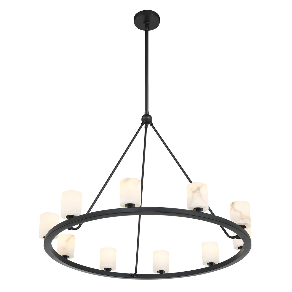 Arlo 10 Light Ring Chandelier 35", Matte Black and Alabaster