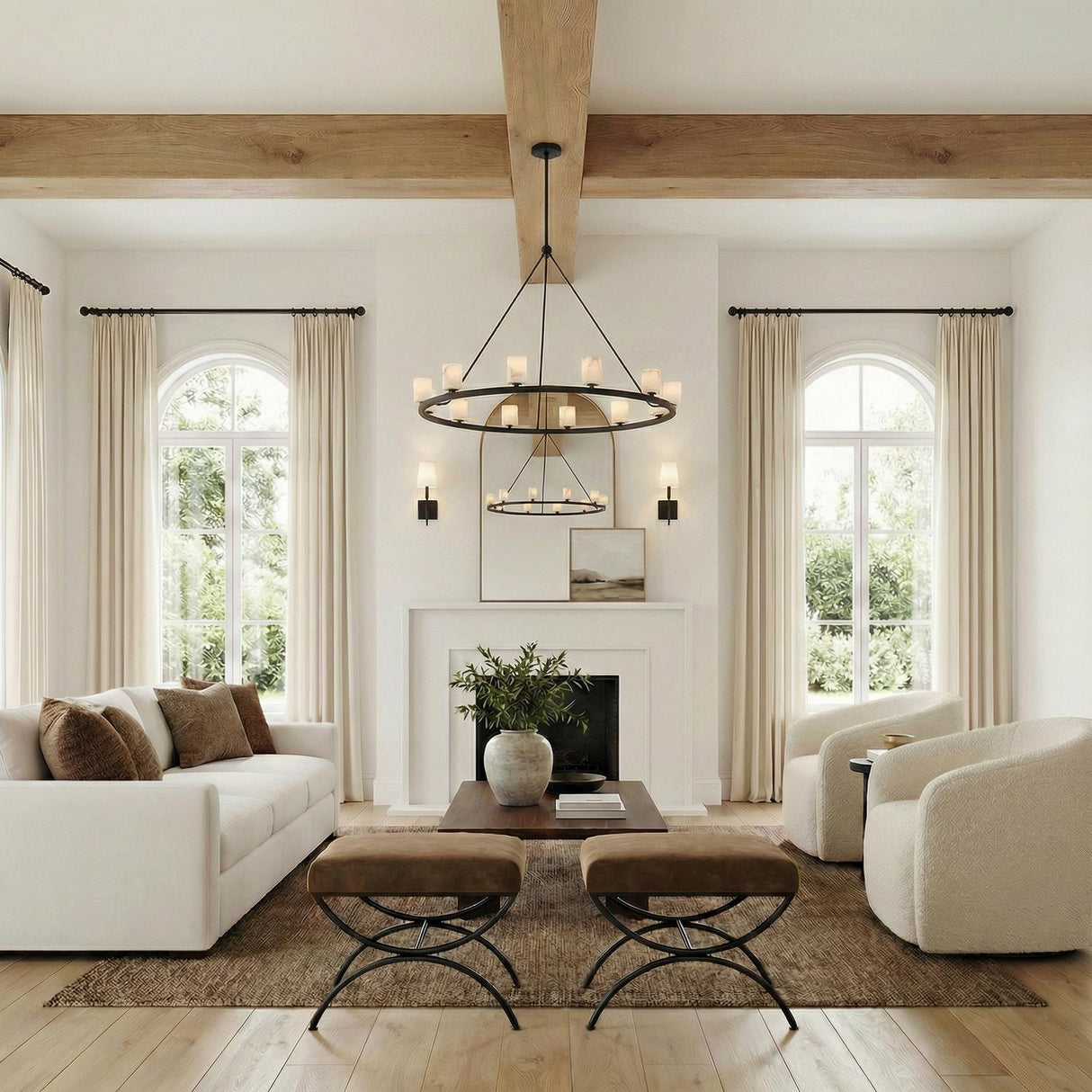 Arlo 12 Light Ring Chandelier 47", Matte Black and Alabaster
