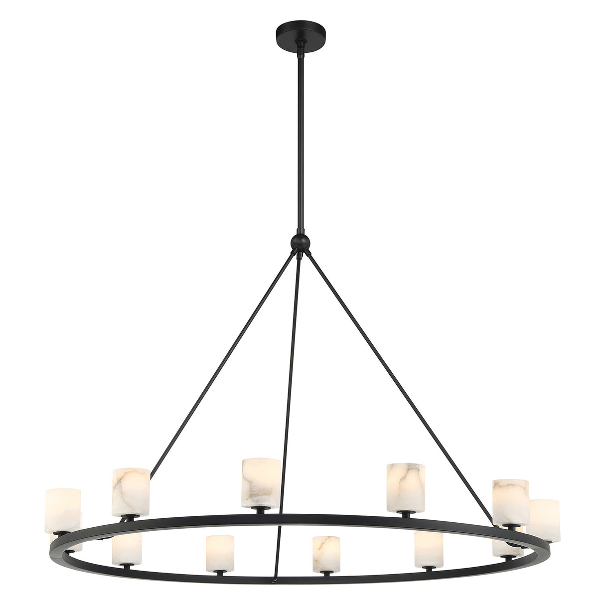 Arlo 12 Light Ring Chandelier 47", Matte Black and Alabaster