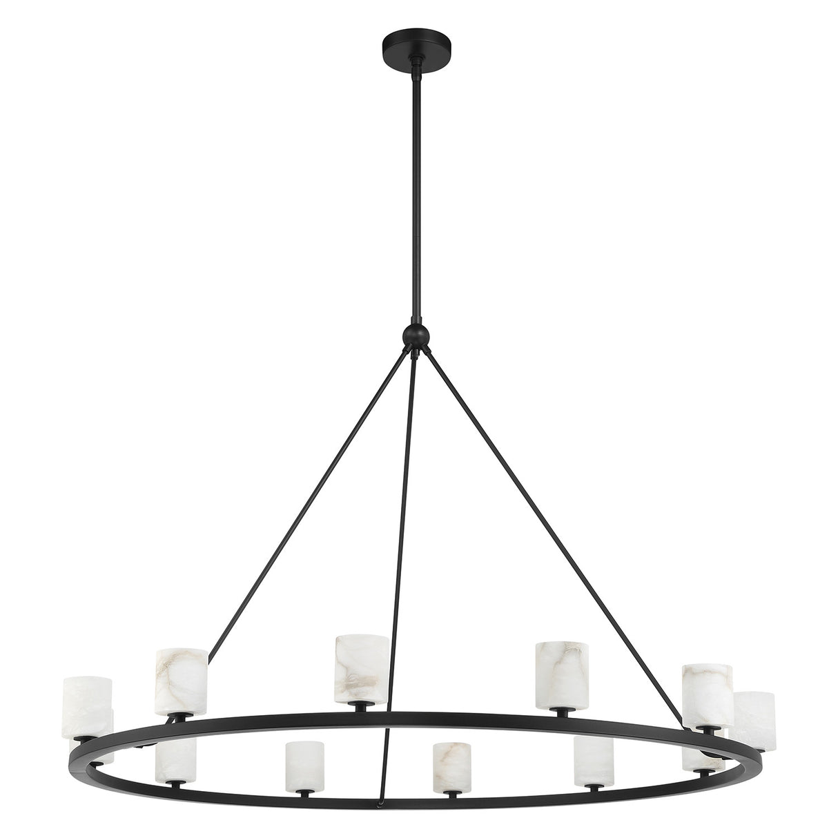 Arlo 12 Light Ring Chandelier 47", Matte Black and Alabaster