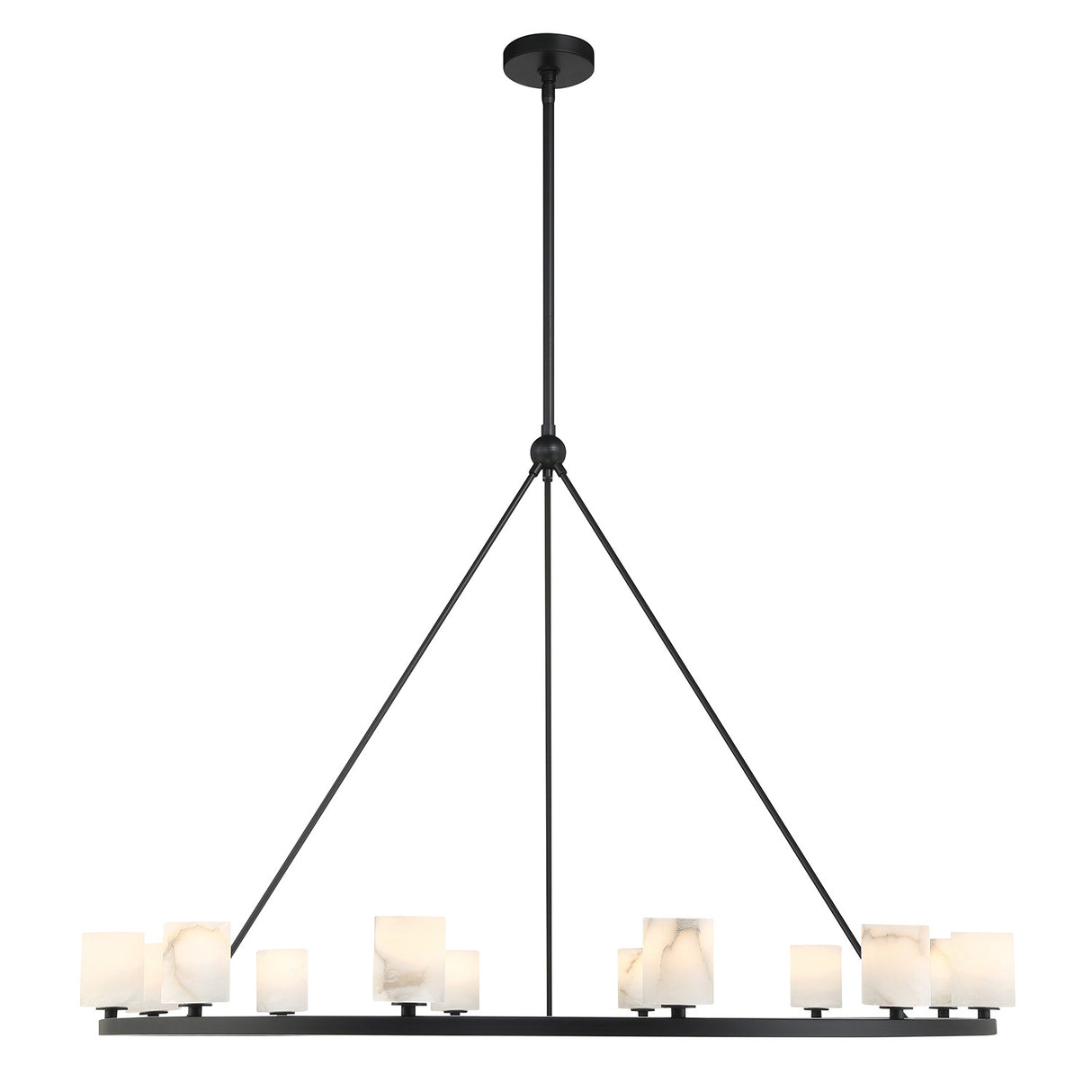 Arlo 12 Light Ring Chandelier 47", Matte Black and Alabaster