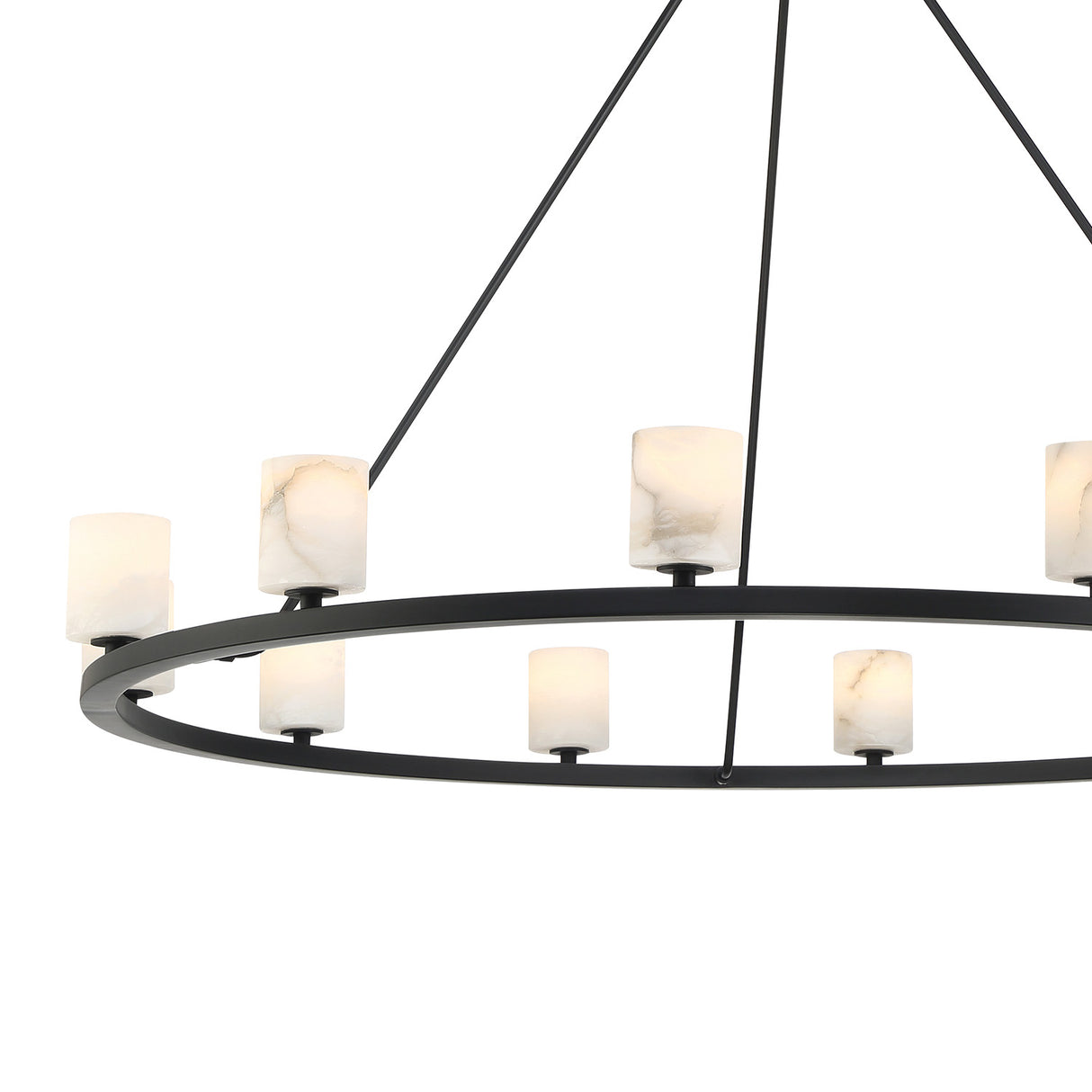 Arlo 12 Light Ring Chandelier 47", Matte Black and Alabaster