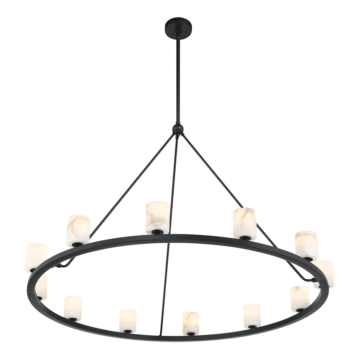 Arlo 12 Light Ring Chandelier 47", Matte Black and Alabaster
