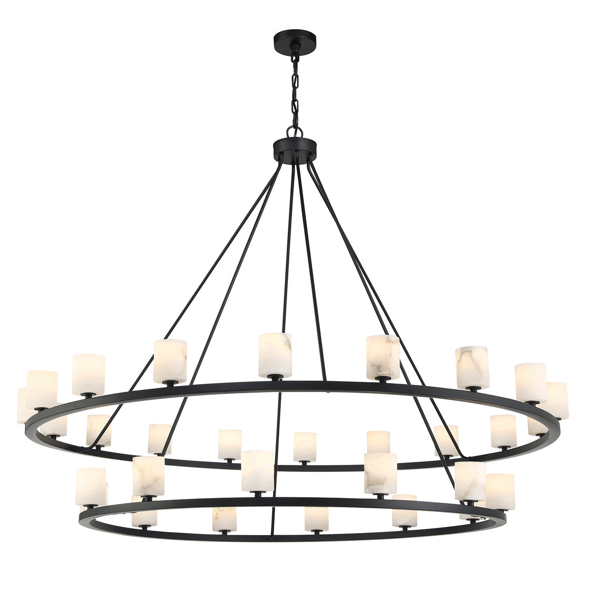 Arlo 30 Light Two-Tier Ring Chandelier 59", Matte Black and Alabaster
