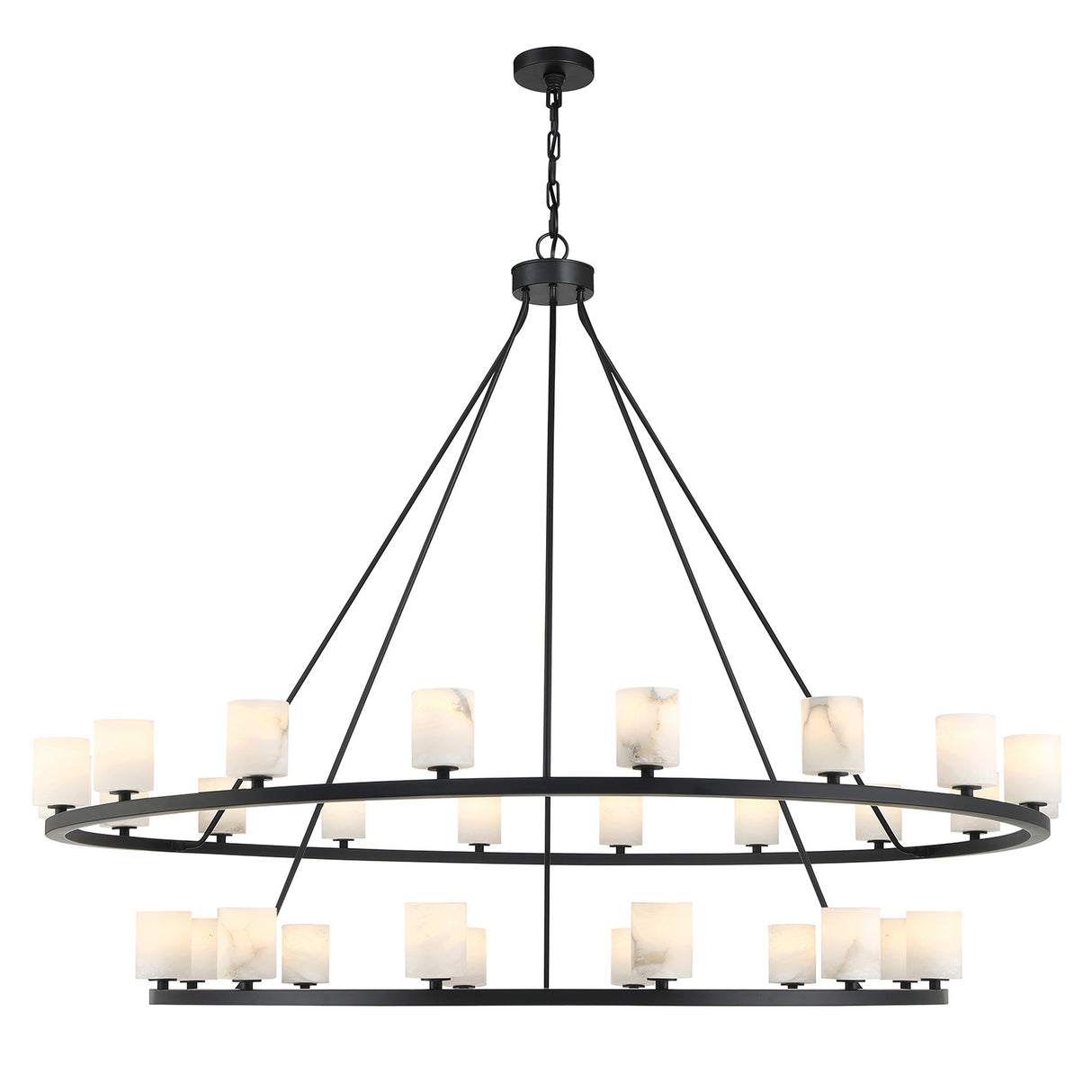 Arlo 30 Light Two-Tier Ring Chandelier 59", Matte Black and Alabaster