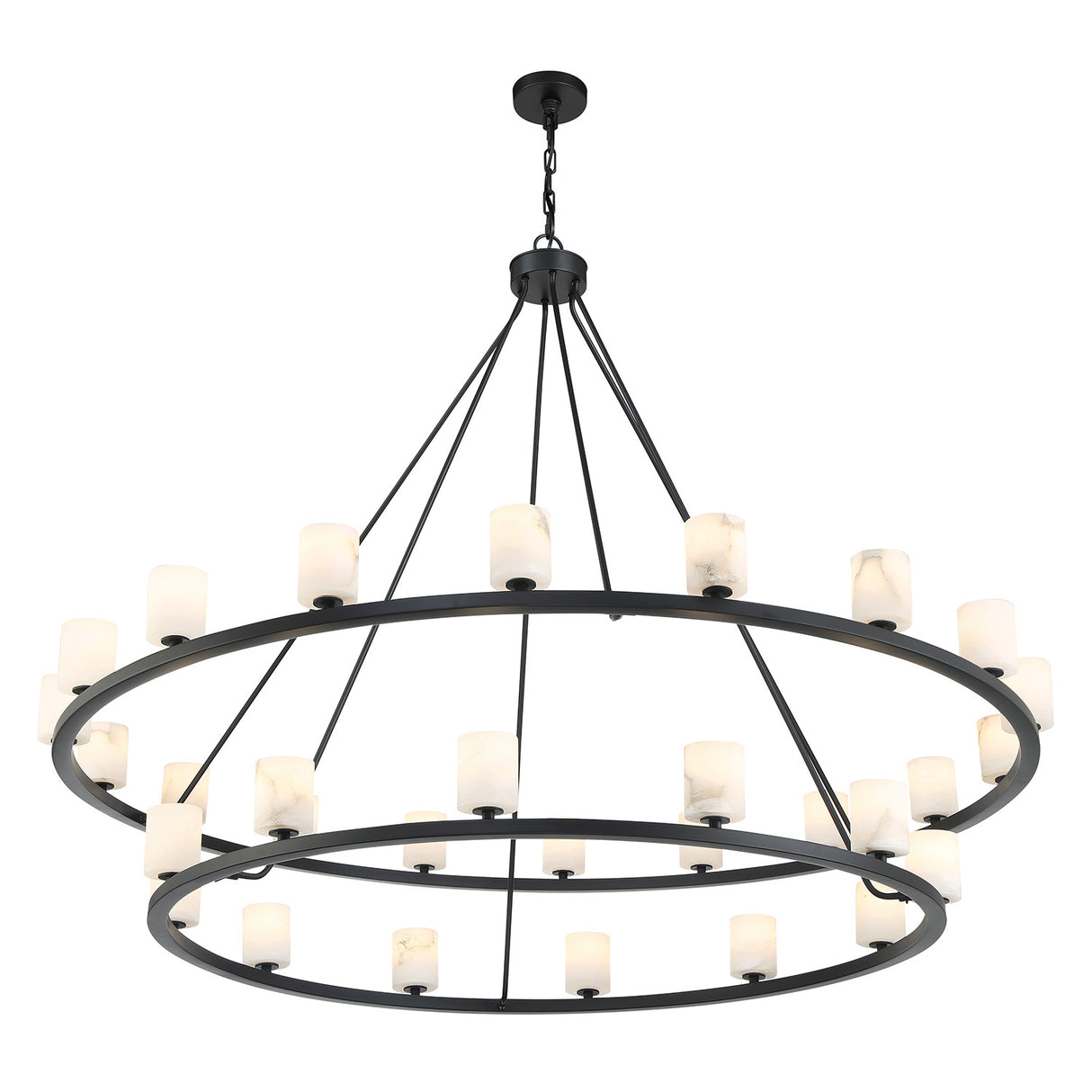 Arlo 30 Light Two-Tier Ring Chandelier 59", Matte Black and Alabaster