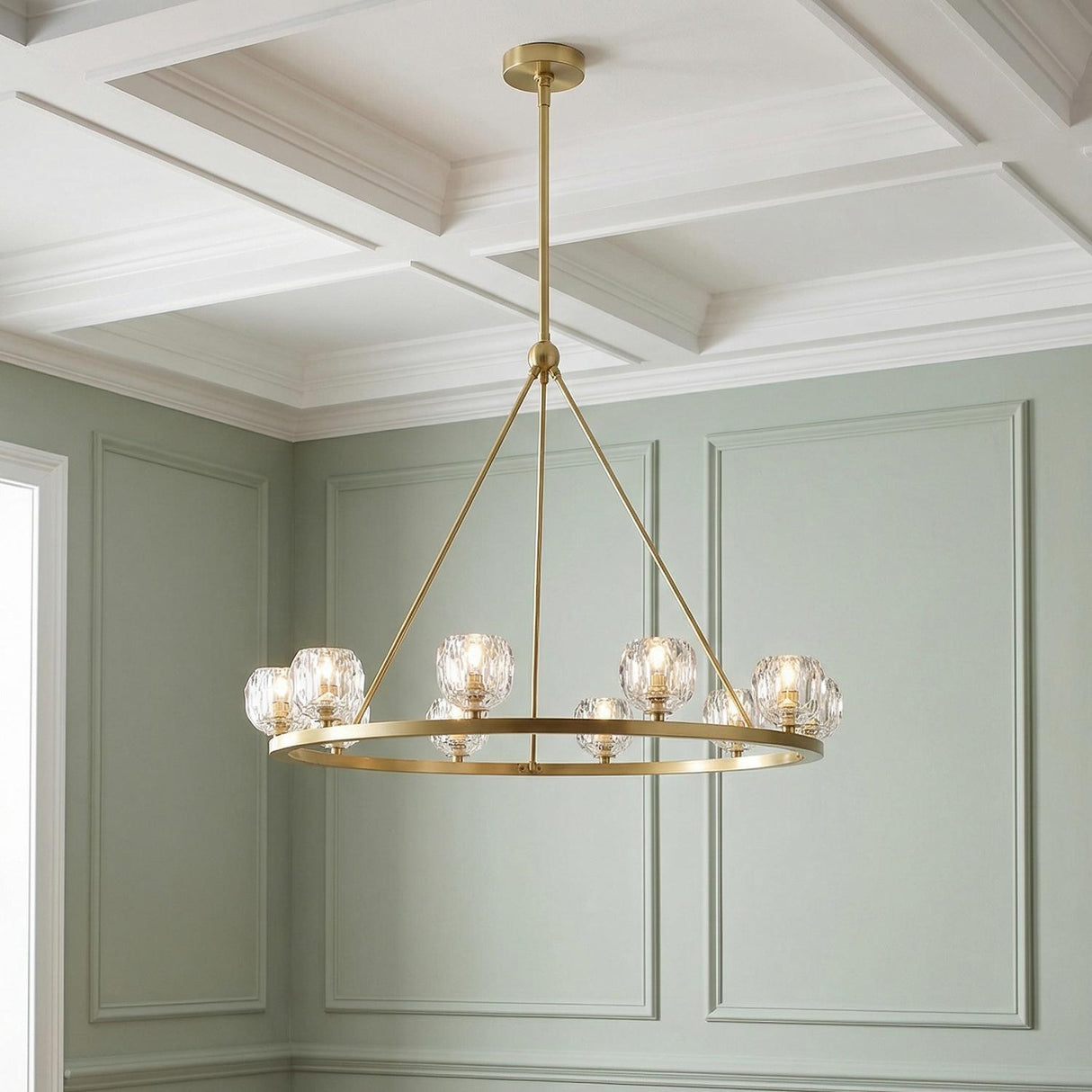Silas 10 Light Ring Chandelier 36", Soft Brass and Faceted Crystal