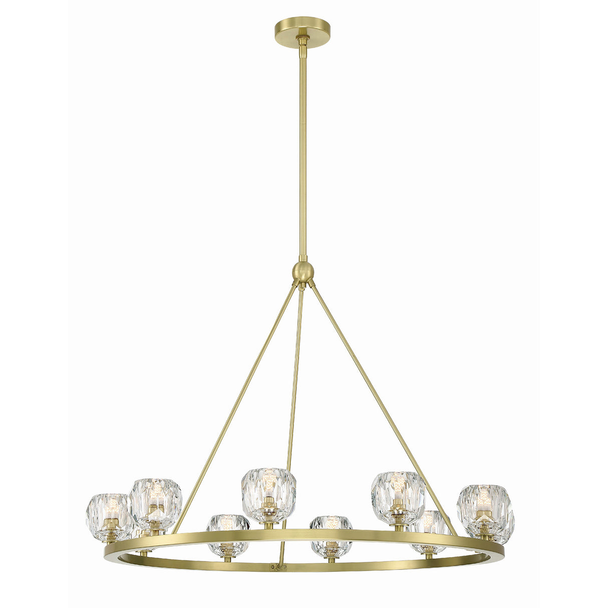 Silas 10 Light Ring Chandelier 36", Soft Brass and Faceted Crystal