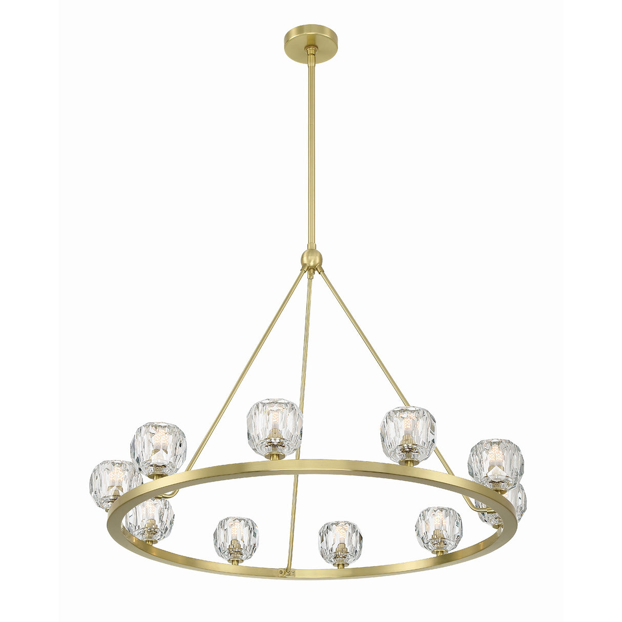 Silas 10 Light Ring Chandelier 36", Soft Brass and Faceted Crystal